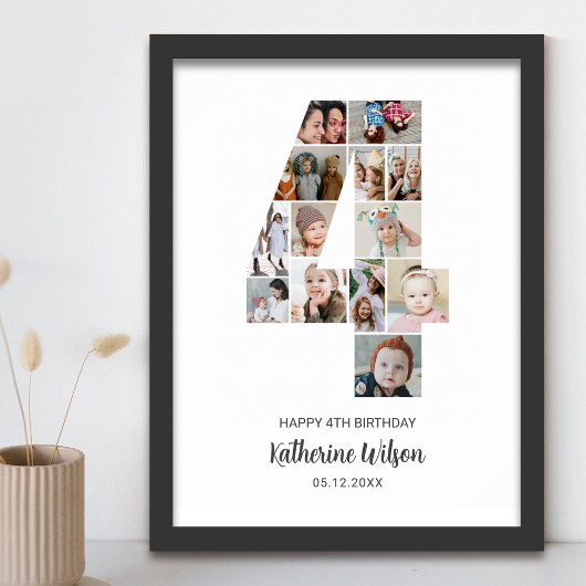 4e Verjaardag Nummer 4 Fotocollage Aangepast Afbee Poster