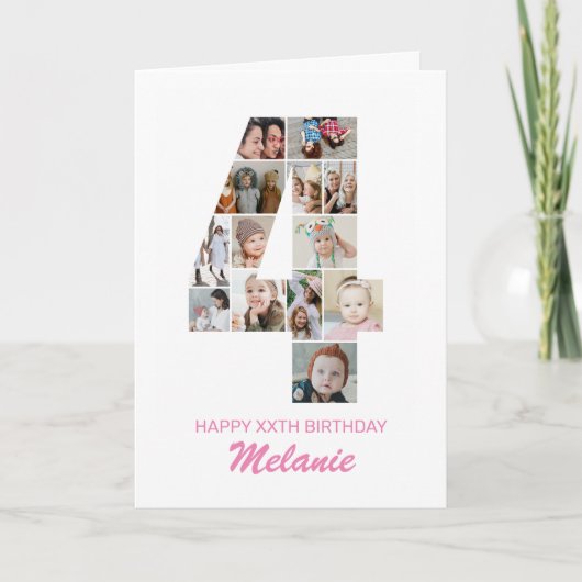 4e verjaardag nummer 4 fotocollage gepersonaliseer kaart (Voorkant)