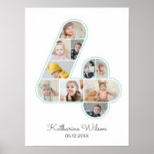 4e verjaardag nummer 4 fotocollage Kinder kinderka Poster (Voorkant)