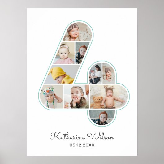 4e verjaardag nummer 4 fotocollage Kinder kinderka Poster (Voorkant)