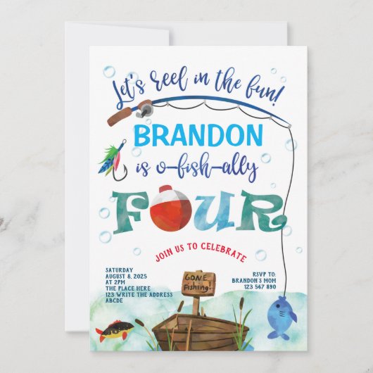4e verjaardag O-vis-ally Kleine visser vissen Kaart (Voorkant)