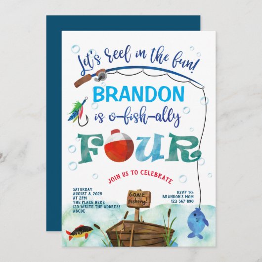 4e verjaardag O-vis-ally Kleine visser vissen Kaart (Voorkant / Achterkant)