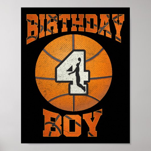 4e verjaardag Outfit Boy Basketbal Vier 4 Jaar Oud Poster (Voorkant)