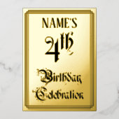 4e verjaardag Partij - Legant Manuscript + de Naam Folie Uitnodiging (Voorkant)