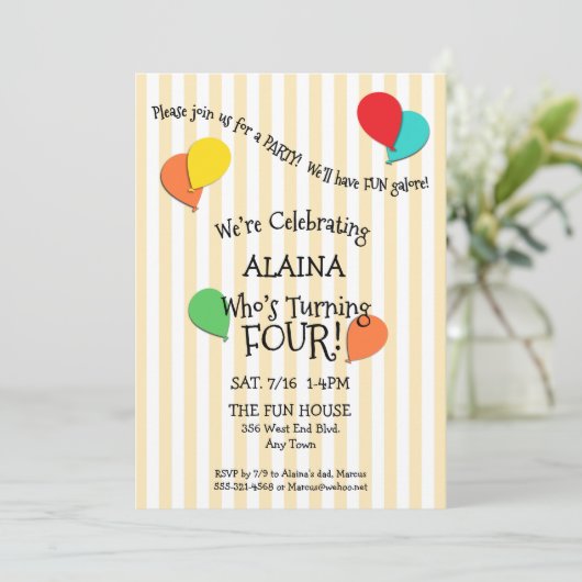 4e verjaardag Partij Voeg een Uitnodiging van de B (Staand voorkant)