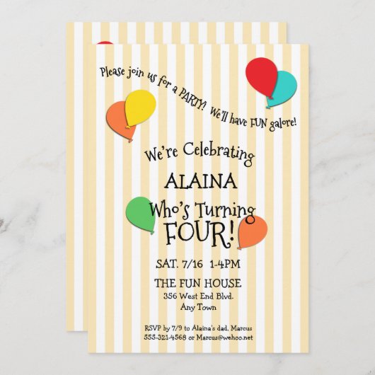 4e verjaardag Partij Voeg een Uitnodiging van de B (Voorkant / Achterkant)