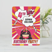 4e verjaardag Party Superhero Pink Comic voor meis Kaart (Staand voorkant)