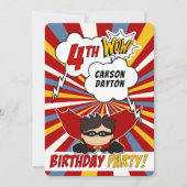 4e verjaardag Party Superhero Red Comic voor jonge Kaart (Voorkant)
