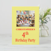 4e verjaardag Party uitnodiging Teddy Bears Party (Staand voorkant)