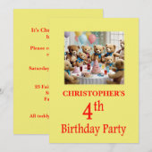 4e verjaardag Party uitnodiging Teddy Bears Party (Voorkant / Achterkant)