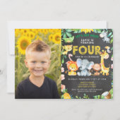 4e Verjaardag Party Zoo Oerwoud Animals Boy Foto Kaart (Voorkant)