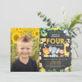4e Verjaardag Party Zoo Oerwoud Animals Boy Foto Kaart (Staand voorkant)