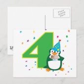 4e verjaardag Penguin Briefkaart (Voorkant / Achterkant)