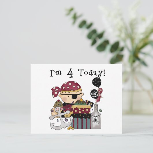 4e verjaardag Pirate Tshirts en geschenken Briefkaart (Staand voorkant)