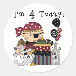 4e verjaardag Pirate Tshirts en geschenken Ronde Sticker