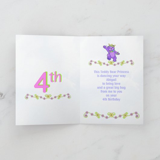 4e Verjaardag Prinses Beer, aangepaste naam Kaart (Binnen)