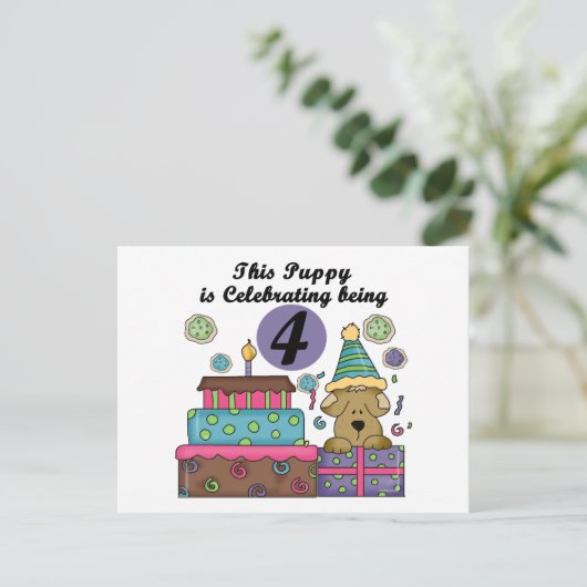 4e verjaardag Puppy T-shirts en geschenken Briefkaart (Staand voorkant)
