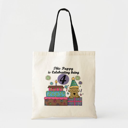 4e verjaardag Puppy T-shirts en geschenken Tote Bag (Voorkant)