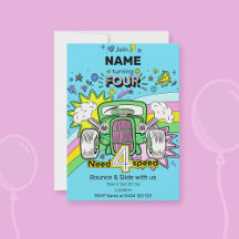 4e Verjaardag Rainbow Hot Rod Need 4 Speed Invite