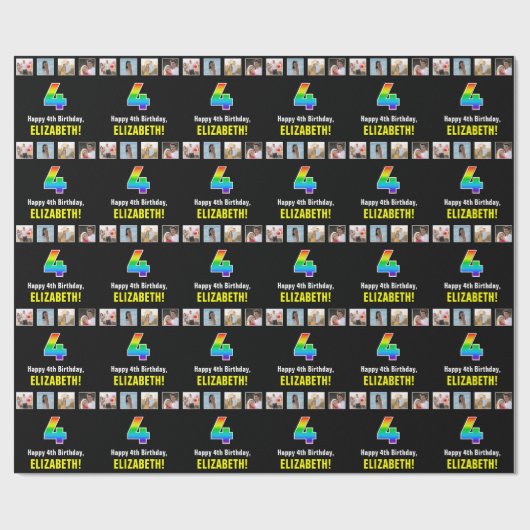 4e verjaardag: Regenboog "4"; Aangepaste foto's & Cadeaupapier (Vlak)