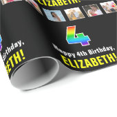 4e verjaardag: Regenboog "4"; Aangepaste foto's &  Cadeaupapier (Rol Hoek)