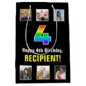 4e verjaardag: Regenboog "4", aangepaste foto's &  Medium Cadeauzakje (Voorkant)