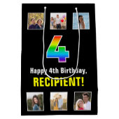 4e verjaardag: Regenboog "4", aangepaste foto's &  Medium Cadeauzakje (Achterkant)