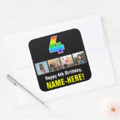 4e verjaardag: Regenboog "4"; Aangepaste foto's &  Vierkante Sticker (Envelop)