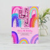 4e verjaardag regenboog plezier kleurrijk kaart (Staand voorkant)