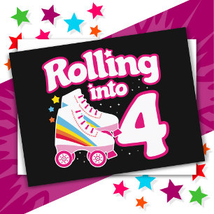 4e verjaardag Roller Skate 4 jaar oud schaatsen Briefkaart