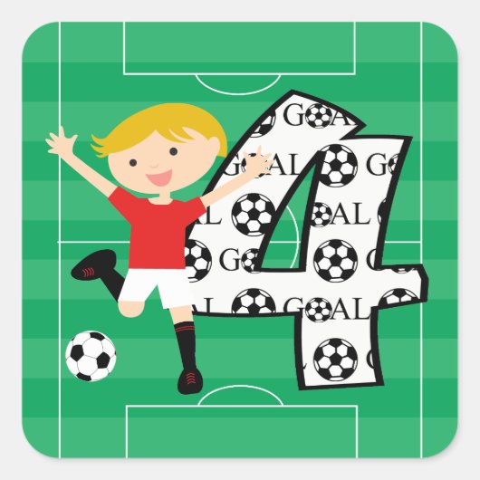 4e Verjaardag Rood en Wit Voetbal Goal Stickers (Voorkant)