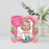 4e Verjaardag Roze en Blauwgroen Zeemeermin Karika Kaart (Staand voorkant)