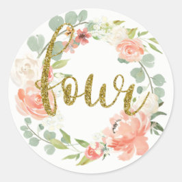 4e Verjaardag Roze Goud Bloemen Krans Sticker