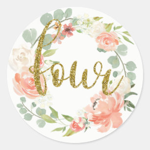 4e verjaardag Roze Gouden Bloemenkrans Sticker