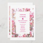 4e verjaardag roze kersen bloemig vierde aangepast kaart (Voorkant / Achterkant)