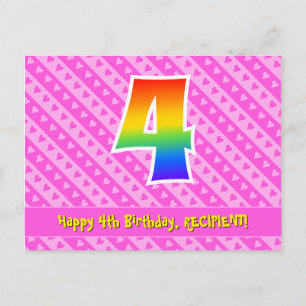 4e verjaardag: Roze strepen & harten, Regenboog 4 Briefkaart