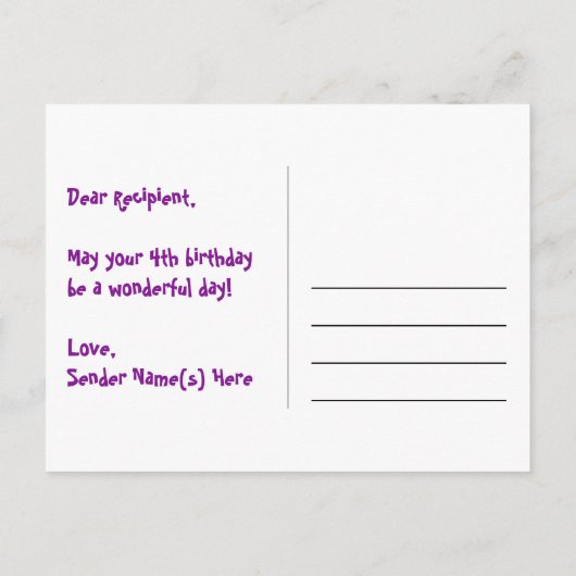 4e verjaardag: Roze strepen & harten, Regenboog 4 Briefkaart (Achterkant)