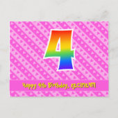 4e verjaardag: Roze strepen & harten, Regenboog 4 Briefkaart (Voorkant)