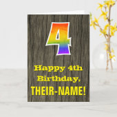 4e verjaardag: rustieke faux hout look, regenboog kaart (Gele Bloem)