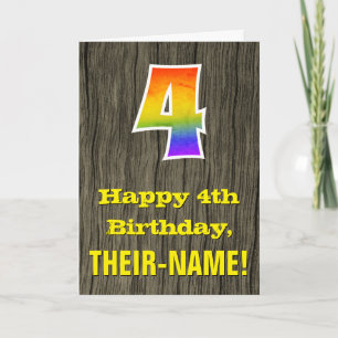4e verjaardag: rustieke faux hout look, regenboog kaart