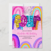 4e Verjaardag Sequins Regenboog Feest Uitnodiging (Voorkant)