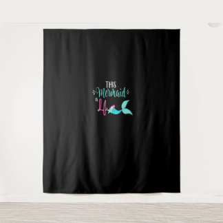 4e Verjaardag Shirt Zeemeermin Meisje Feest Cute T Wandkleed