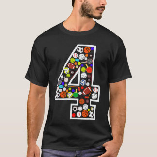 4e verjaardag sport groot nummer vier 4 jaar oude t-shirt