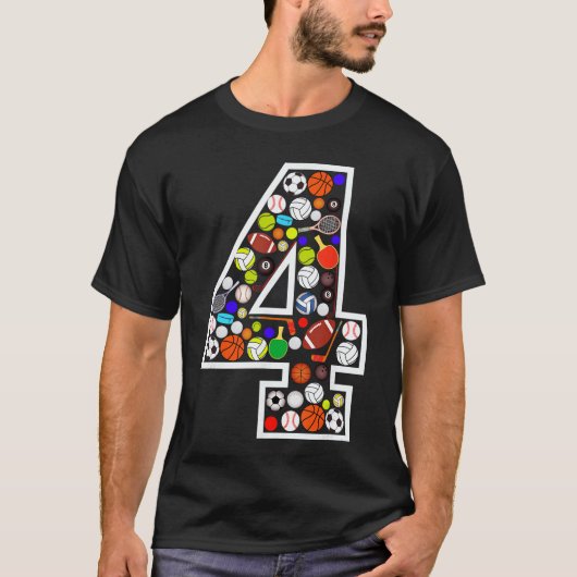 4e verjaardag sport groot nummer vier 4 jaar oude t-shirt (Voorkant)