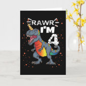 4e verjaardag T Rex Dinosaurus Kaart (Gele Bloem)