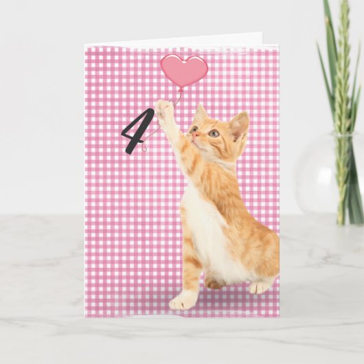 4e verjaardag tabby kat kaart (Voorkant)