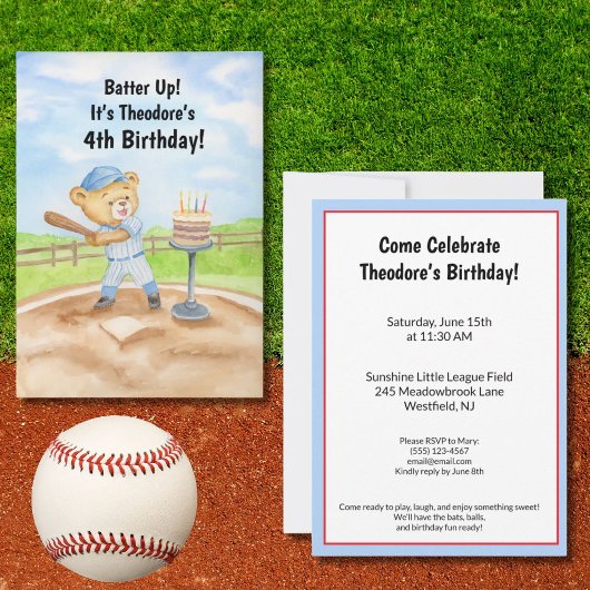 4e Verjaardag Tee Ball Teddibeer Honkbal Kaart