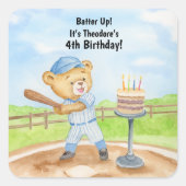 4e verjaardag Tee Ball Teddybeer honkbal Vierkante Sticker (Voorkant)
