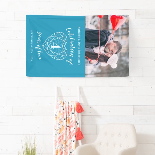 4e verjaardag Topaz hart gepersonaliseerde foto Spandoek (Insitu)