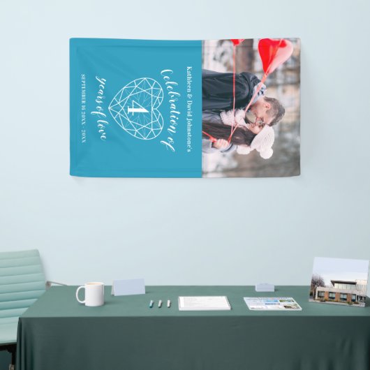 4e verjaardag Topaz hart gepersonaliseerde foto Spandoek (Beurs)